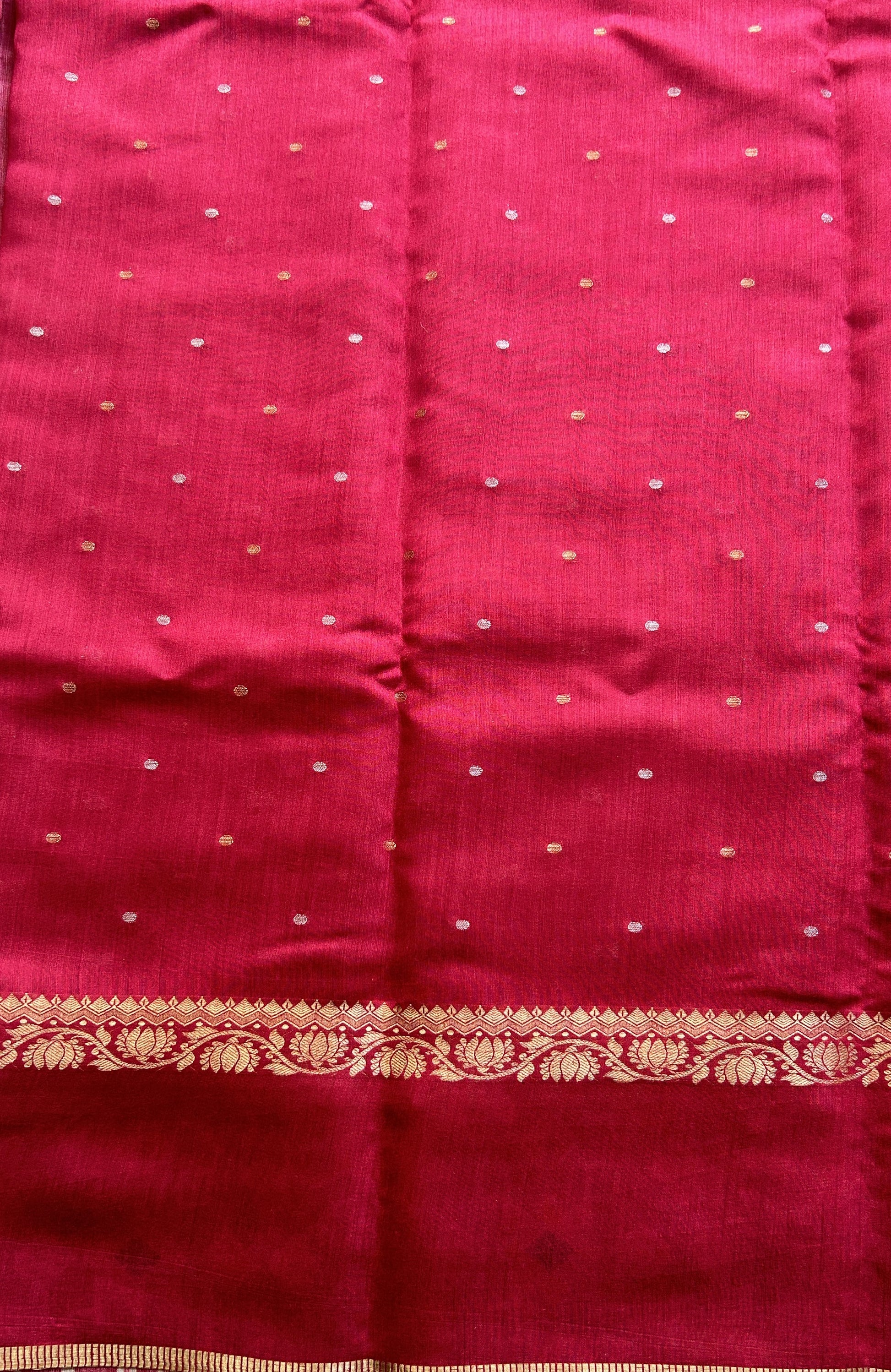 Pure Moonga Tussar Silk Saree Hot Pink Color Complemented with a Patolla Border. - Sampradaya Designer Studio