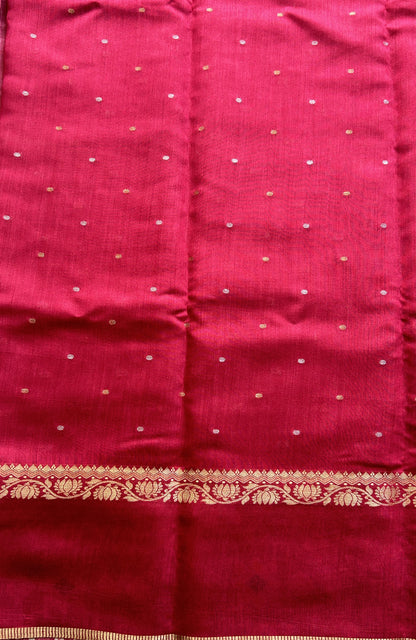 Pure Moonga Tussar Silk Saree Hot Pink Color Complemented with a Patolla Border. - Sampradaya Designer Studio