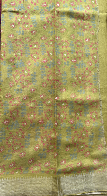 Mangalagiri Pattu Digital Print Saree Purple colored complemented with a Neon Green Zari Border - Sampradaya Designer Studio