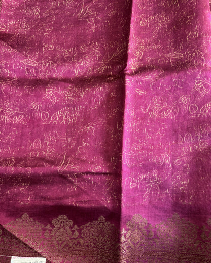 Pure Chiniya Silk Saree   Purple Colored Elegantly Paired with a Gold Zari Border.