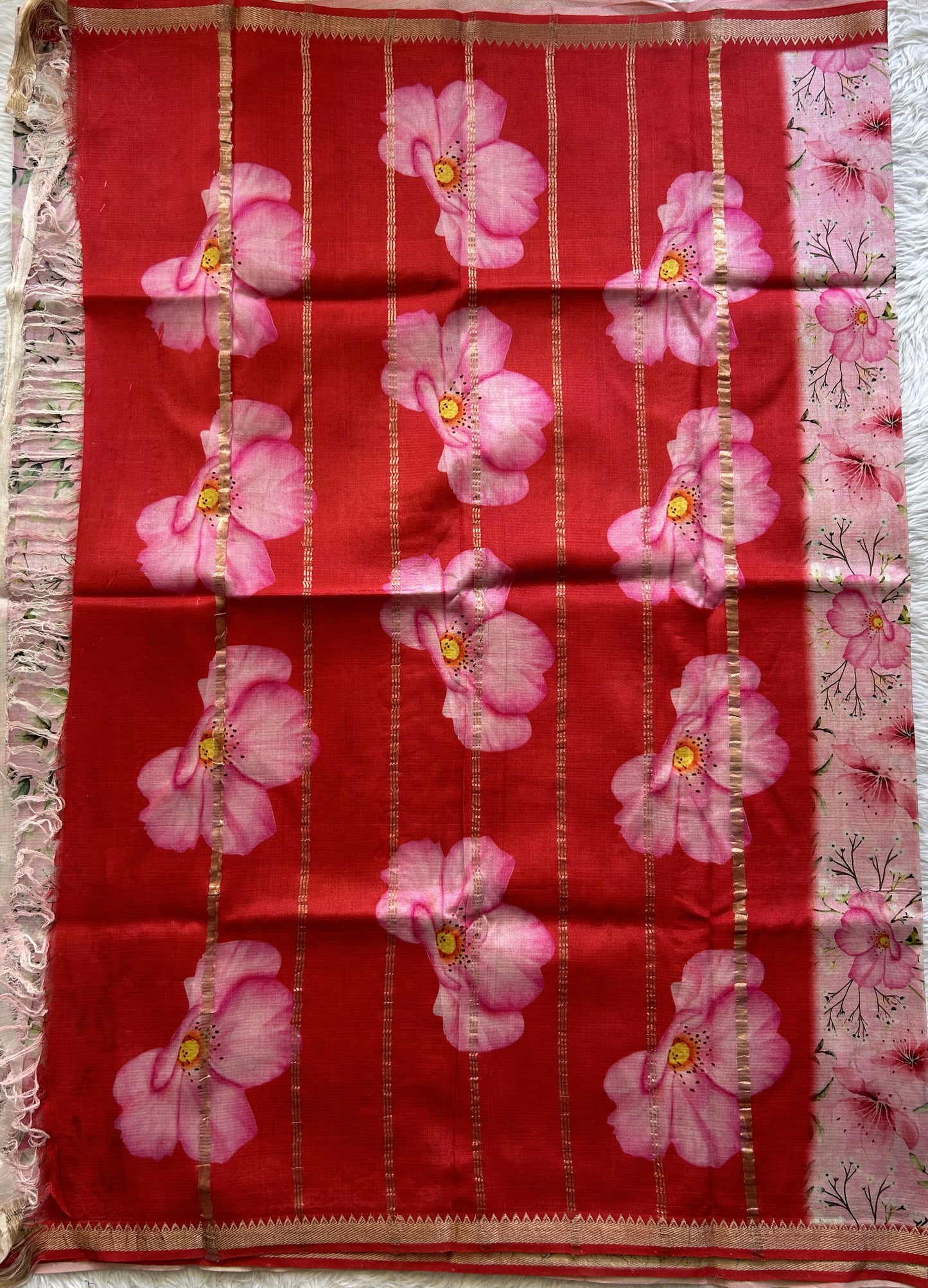 Mangalagiri Pattu Digital Print Saree Sea Blue colored complemented with a Pink Zari Border - Sampradaya Designer Studio