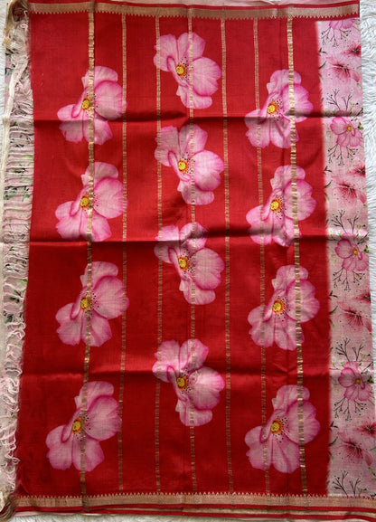 Mangalagiri Pattu Digital Print Saree Sea Blue colored complemented with a Pink Zari Border - Sampradaya Designer Studio