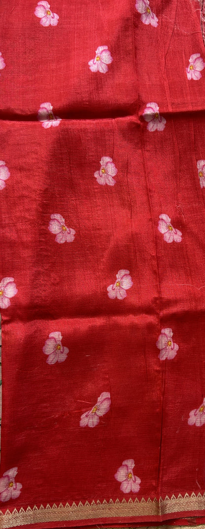 Mangalagiri Pattu Digital Print Saree Sea Blue colored complemented with a Pink Zari Border - Sampradaya Designer Studio