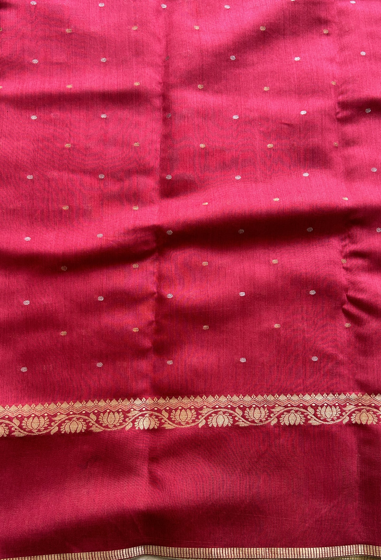 Pure Moonga Tussar Silk Saree Hot Pink Color Complemented with a Digital Print Border. - Sampradaya Designer Studio