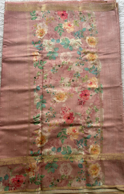 Pure Moonga Tussar Silk Saree Onion Pink Color Complemented with a Digital Print Border. - Sampradaya Designer Studio