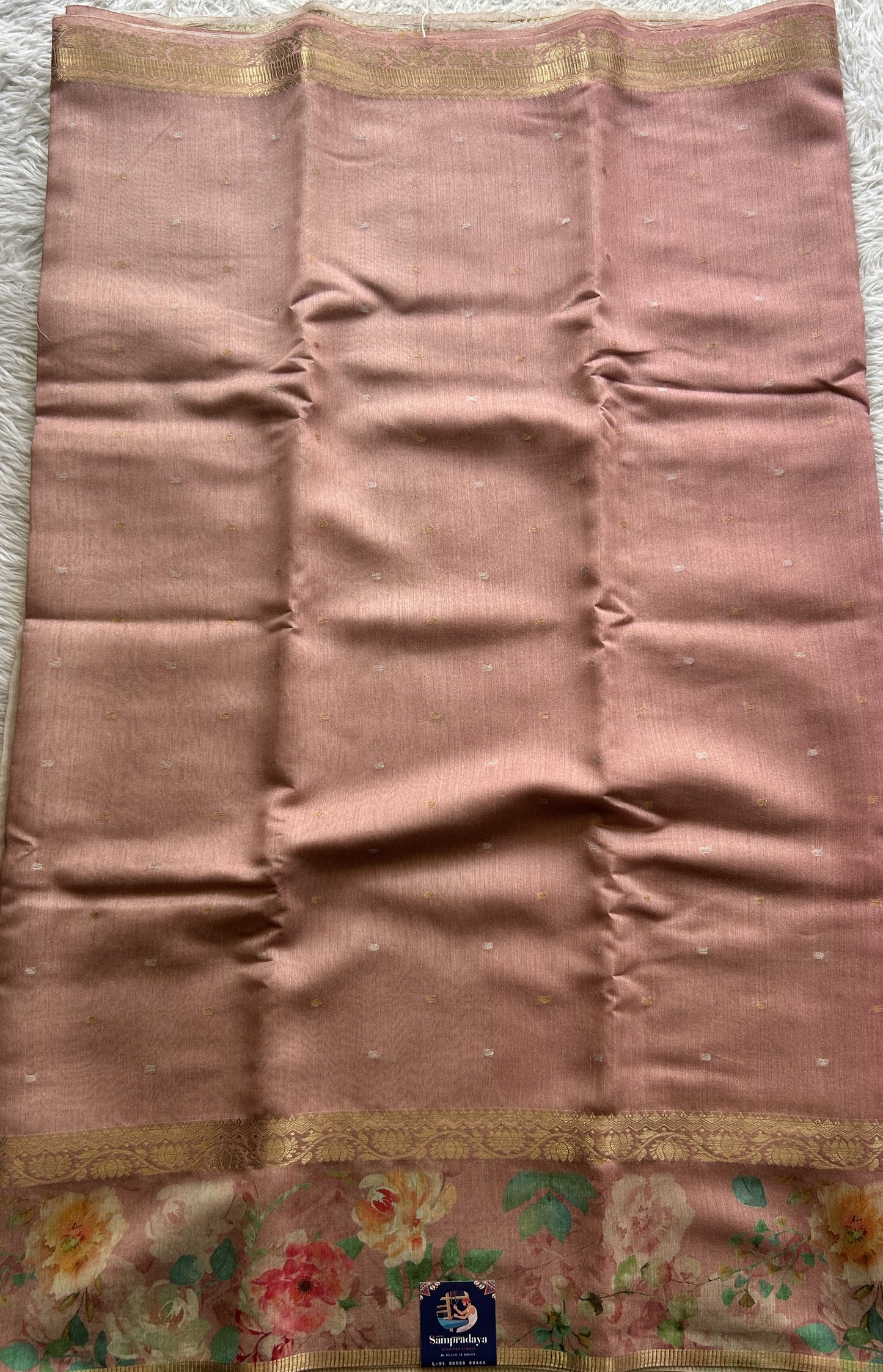 Pure Moonga Tussar Silk Saree Onion Pink Color Complemented with a Digital Print Border. - Sampradaya Designer Studio