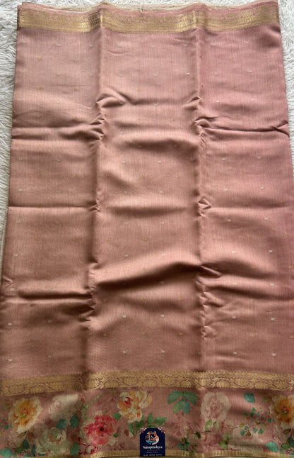Pure Moonga Tussar Silk Saree Onion Pink Color Complemented with a Digital Print Border. - Sampradaya Designer Studio