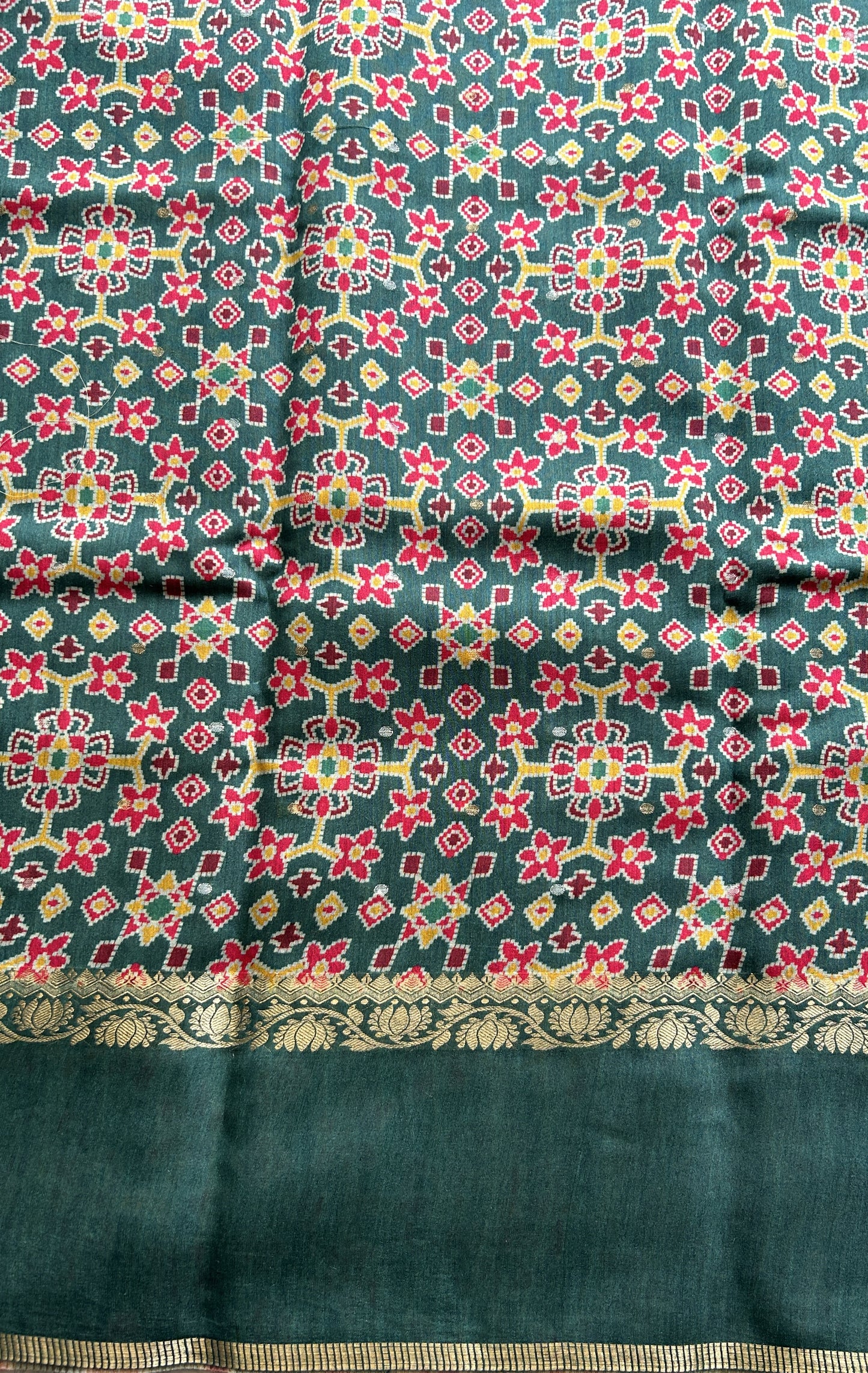 Pure Moonga Tussar Silk Saree Peacock Green Color Complemented with a Patolla Border. - Sampradaya Designer Studio