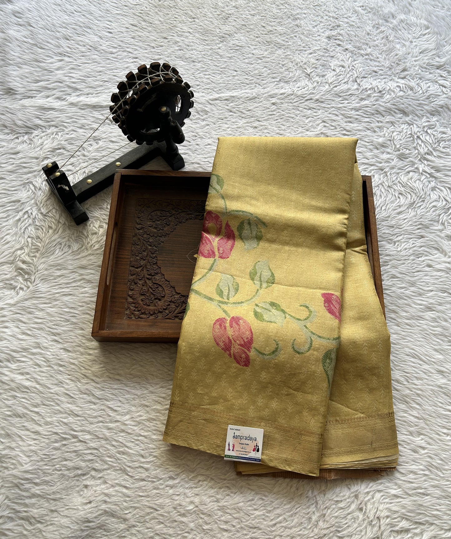Pure Tussar Silk Saree Gold Color Complemented with a Zari Border. - Sampradaya Designer Studio