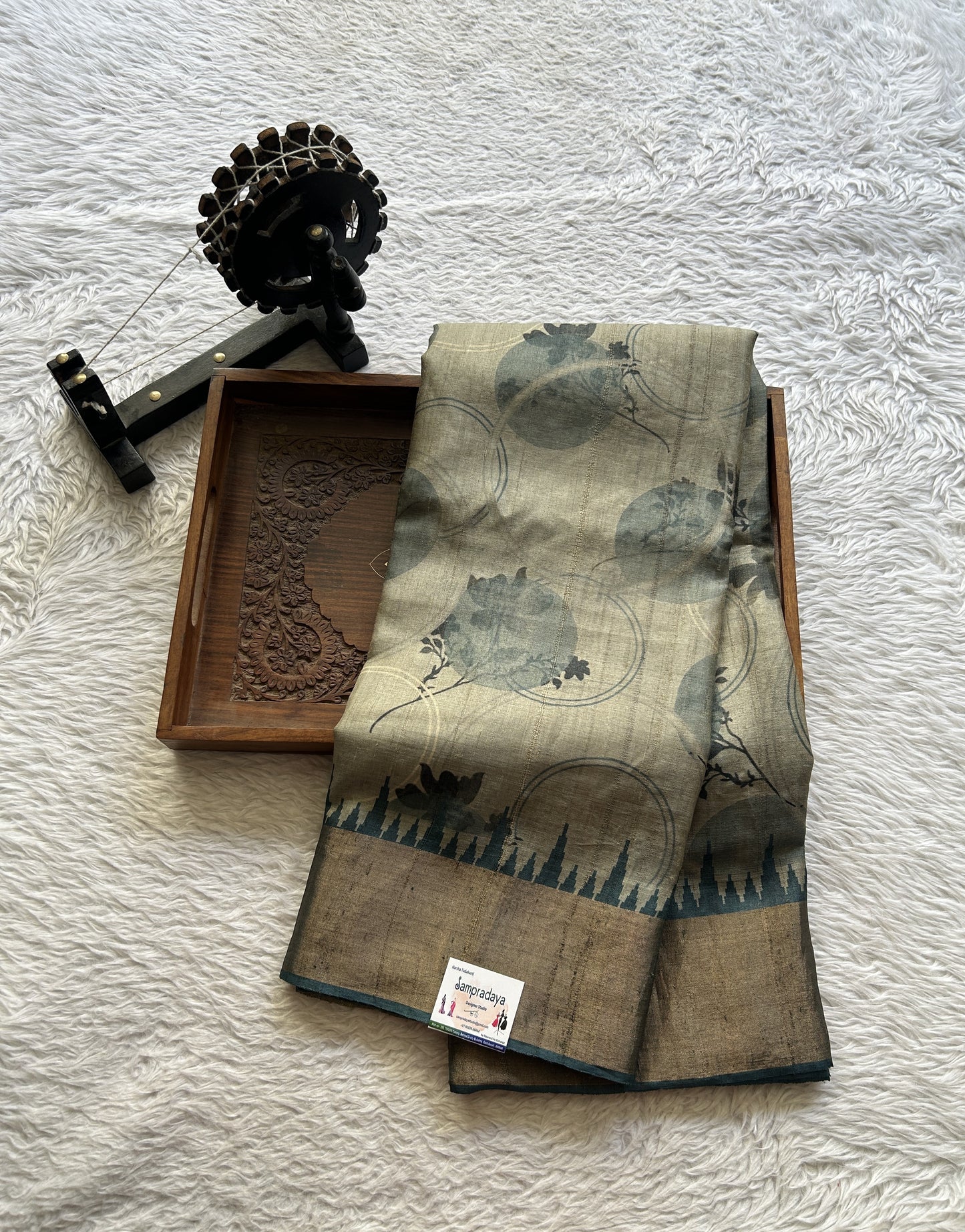 Pure Tussar Silk Saree Trout Color Complemented with a Zari Border. - Sampradaya Designer Studio