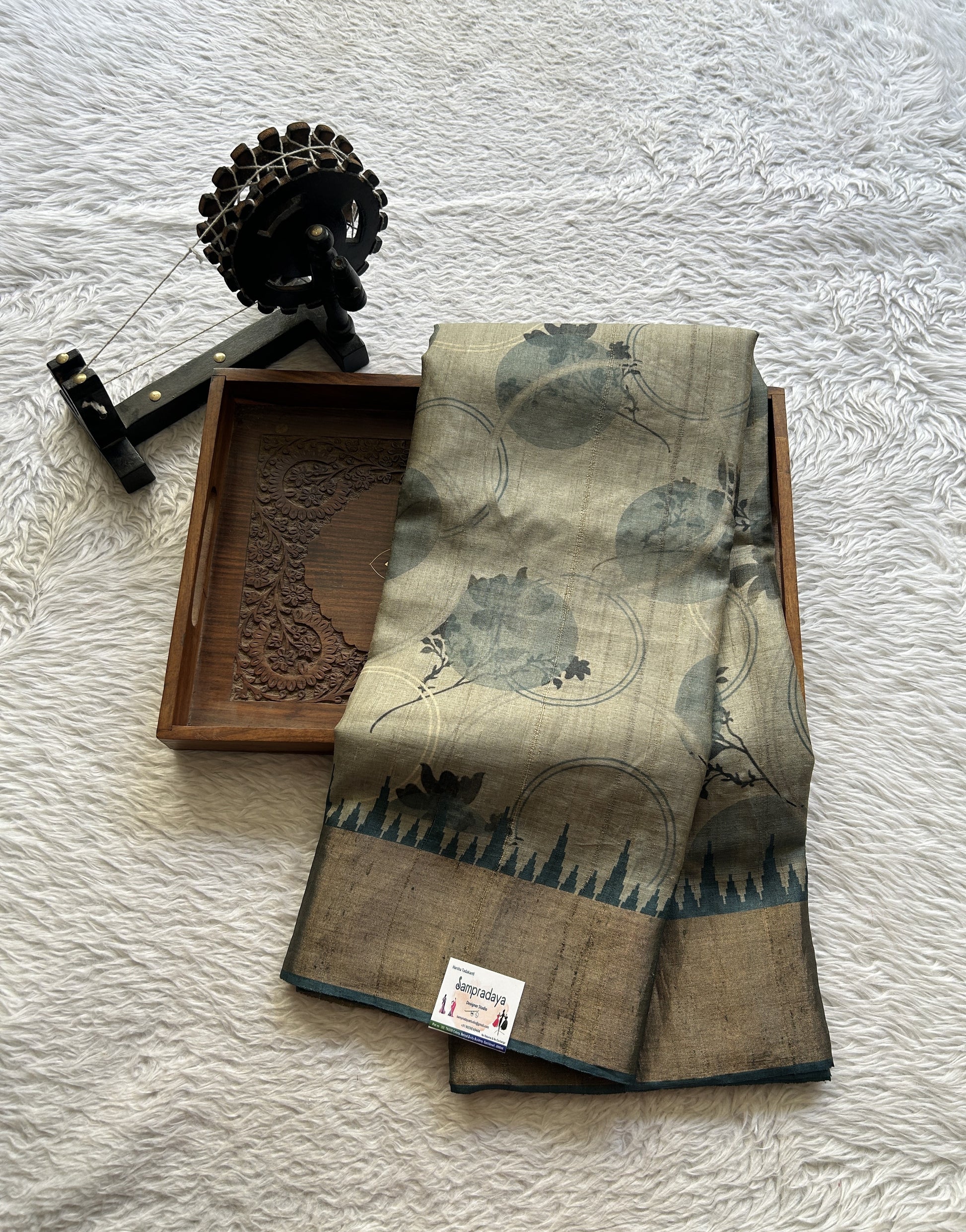 Pure Tussar Silk Saree Trout Color Complemented with a Zari Border. - Sampradaya Designer Studio
