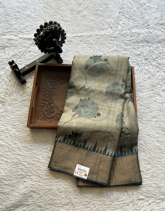 Pure Tussar Silk Saree Trout Color Complemented with a Zari Border. - Sampradaya Designer Studio