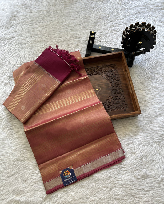 Pure Mangalagiri Pattu Dress Material Onion Pink Colored Paired with a Magenta Pink Color Pattu Dupatta - Sampradaya Designer Studio