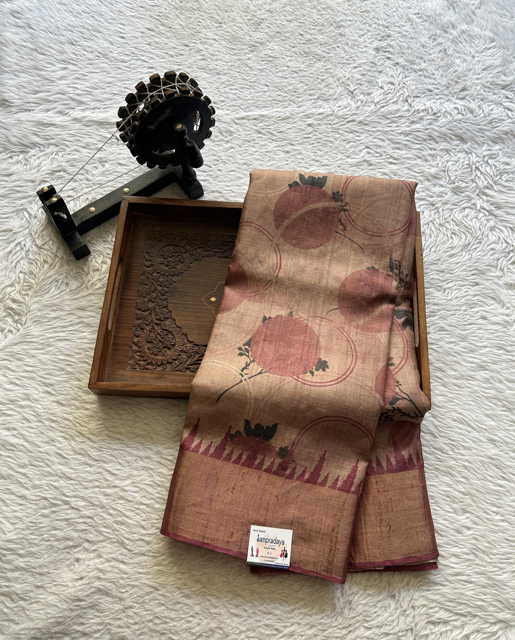 Pure Tussar Silk Saree Blush Color Complemented with a Zari Border. - Sampradaya Designer Studio