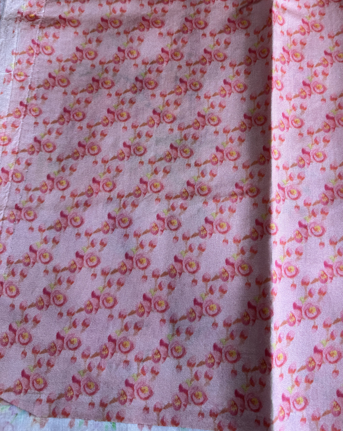 Pure Chiniya Silk Saree Peach Colored Elegantly Paired with a Gold Zari Border.
