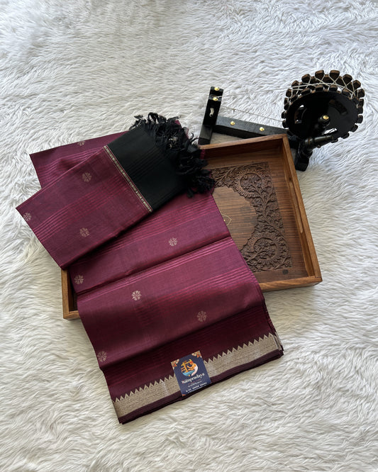 Pure Mangalagiri Pattu Dress Material Burgundy Colored Paired with a Black Color Pattu Dupatta - Sampradaya Designer Studio