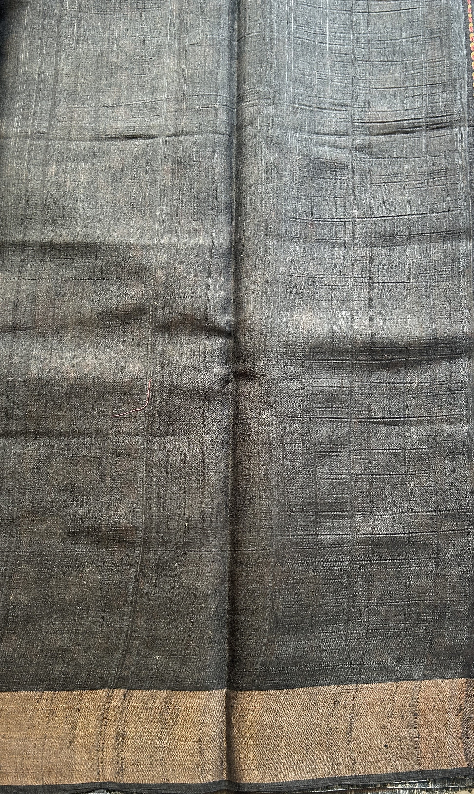 Pure Tussar Silk Saree Black Color Complemented with a Zari Border. - Sampradaya Designer Studio