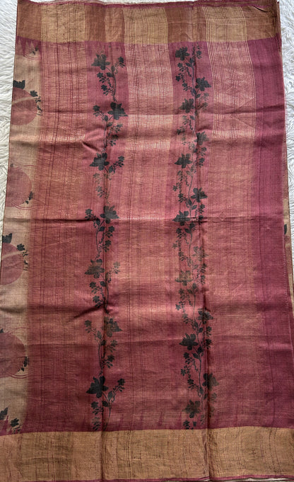 Pure Tussar Silk Saree Blush Color Complemented with a Zari Border. - Sampradaya Designer Studio
