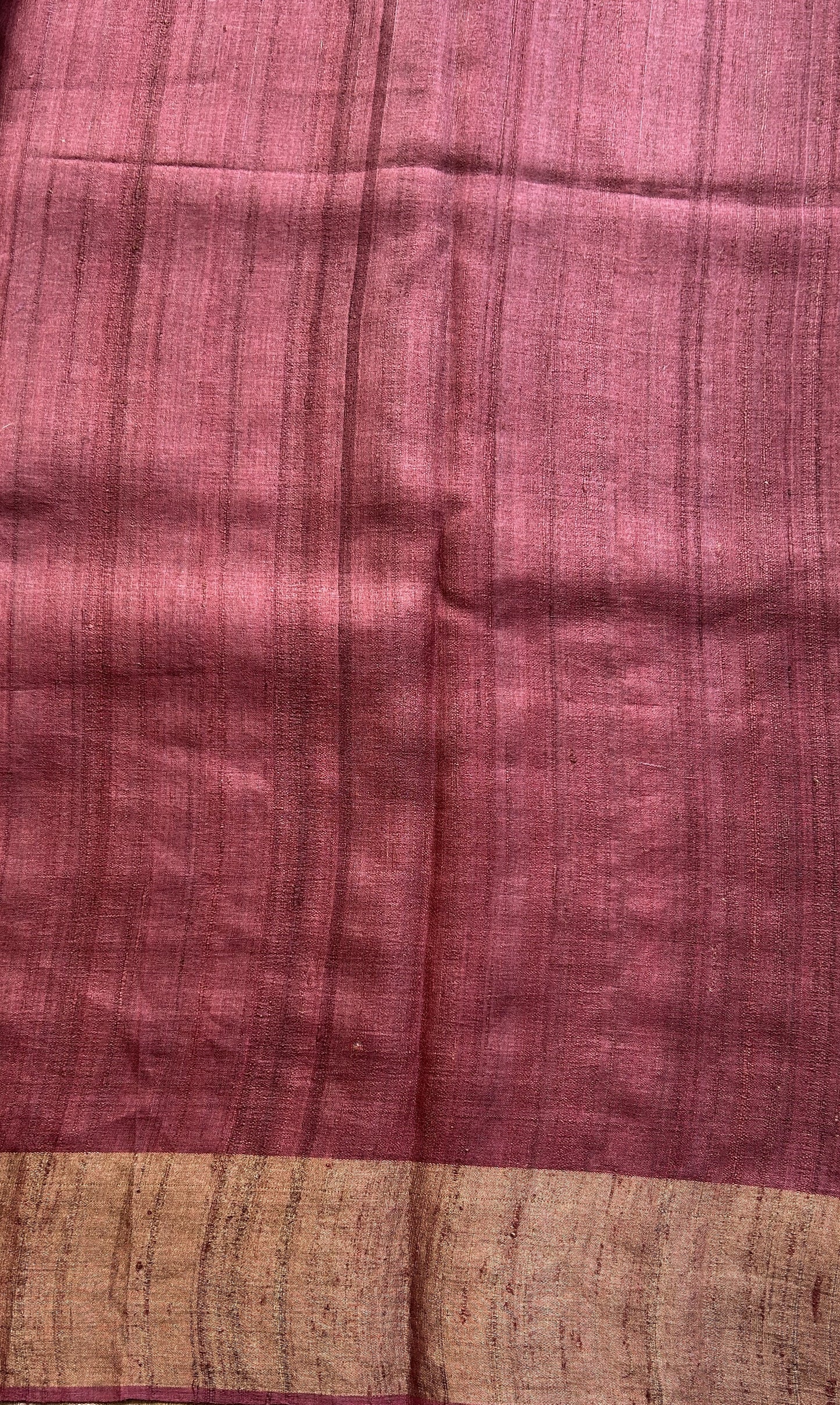 Pure Tussar Silk Saree Blush Color Complemented with a Zari Border. - Sampradaya Designer Studio