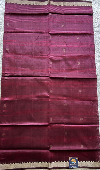 Pure Mangalagiri Pattu Dress Material Burgundy Colored Paired with a Black Color Pattu Dupatta - Sampradaya Designer Studio