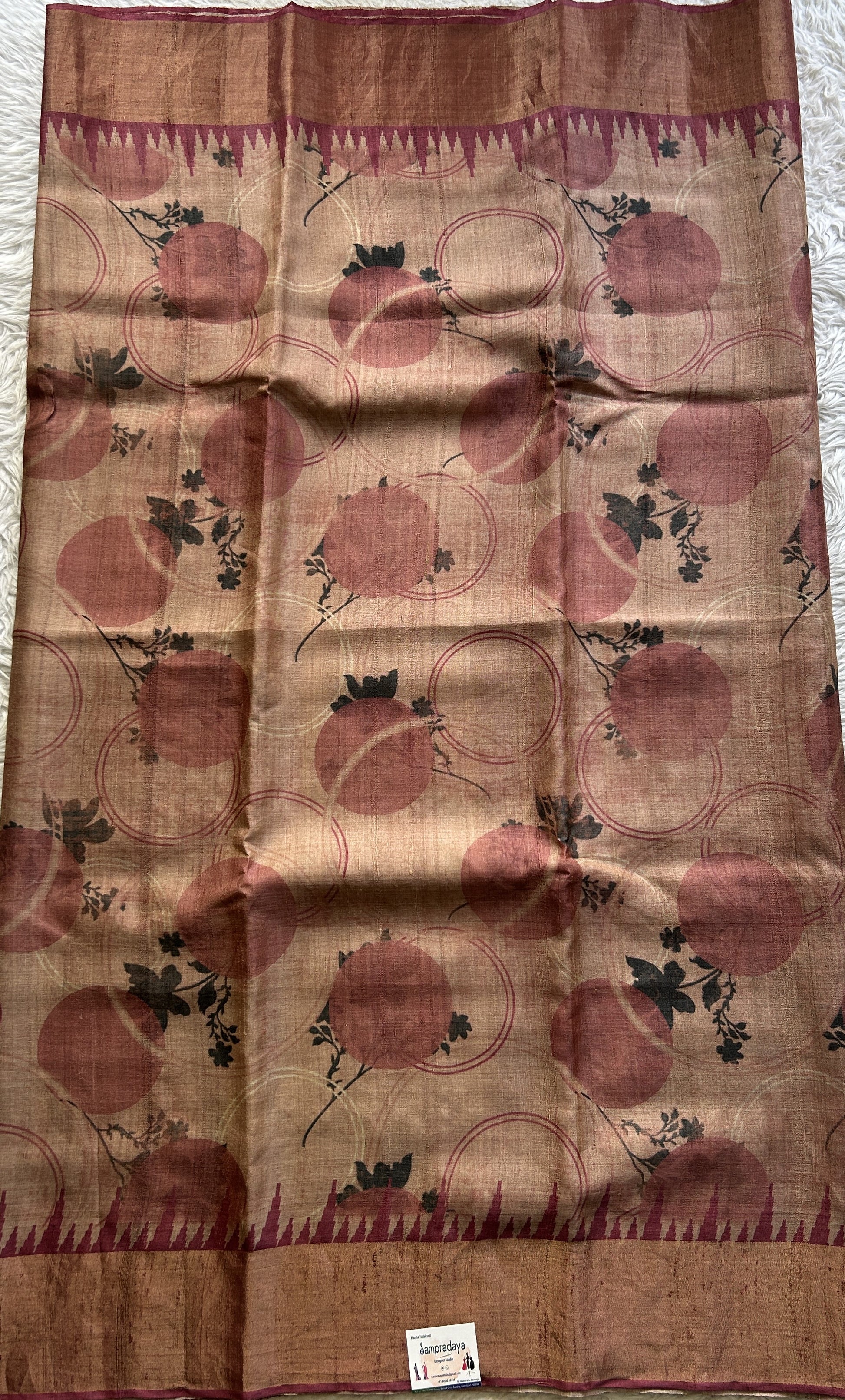 Pure Tussar Silk Saree Blush Color Complemented with a Zari Border. - Sampradaya Designer Studio