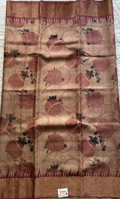 Pure Tussar Silk Saree Blush Color Complemented with a Zari Border. - Sampradaya Designer Studio