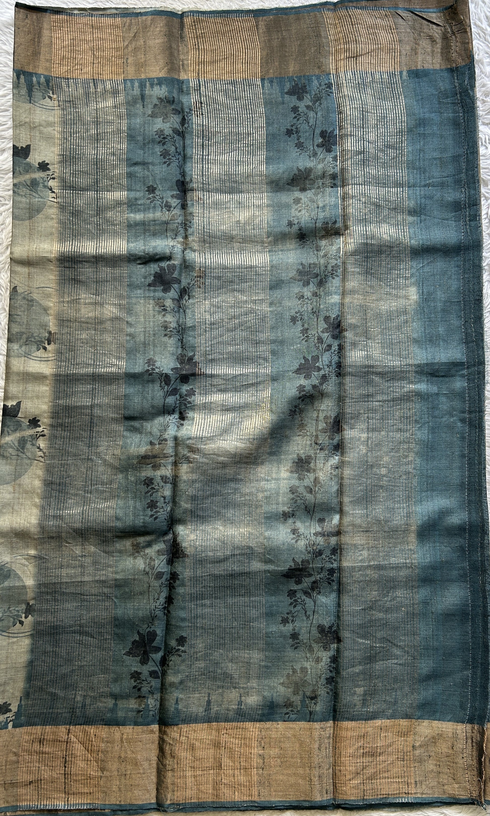 Pure Tussar Silk Saree Trout Color Complemented with a Zari Border. - Sampradaya Designer Studio
