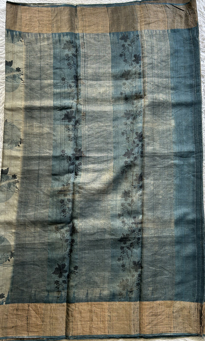 Pure Tussar Silk Saree Trout Color Complemented with a Zari Border. - Sampradaya Designer Studio
