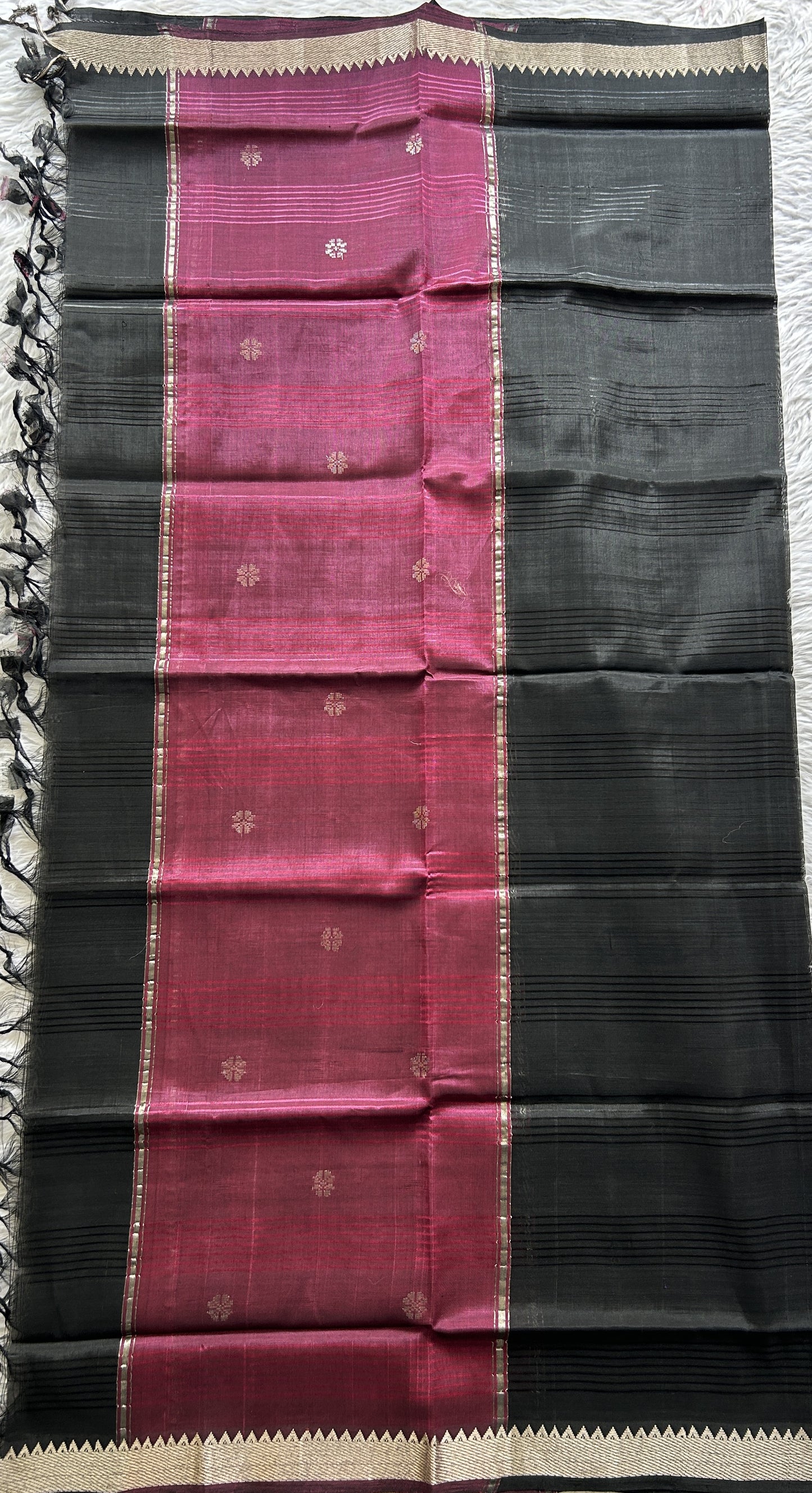 Pure Mangalagiri Pattu Dress Material Burgundy Colored Paired with a Black Color Pattu Dupatta - Sampradaya Designer Studio