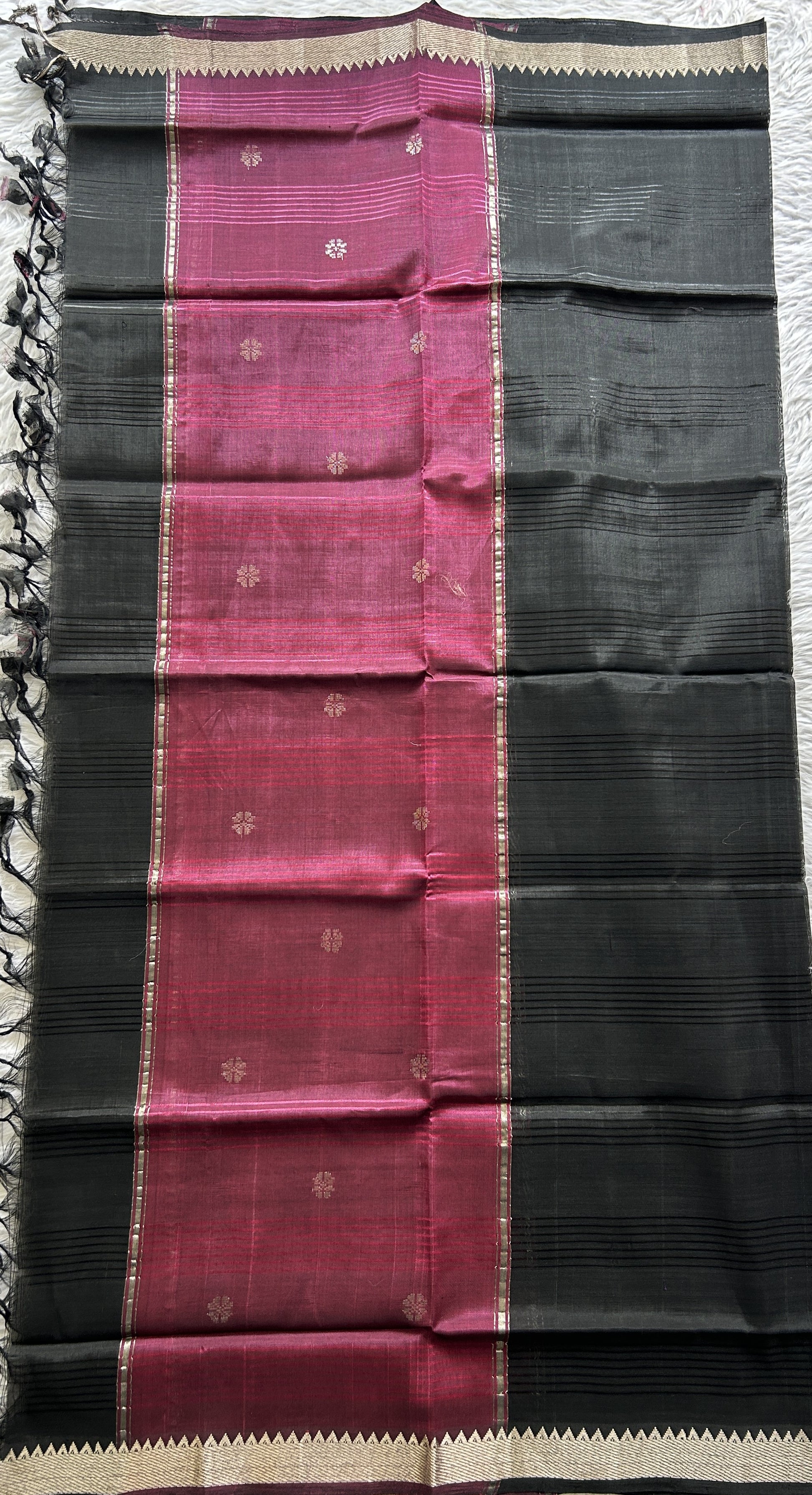 Pure Mangalagiri Pattu Dress Material Burgundy Colored Paired with a Black Color Pattu Dupatta - Sampradaya Designer Studio