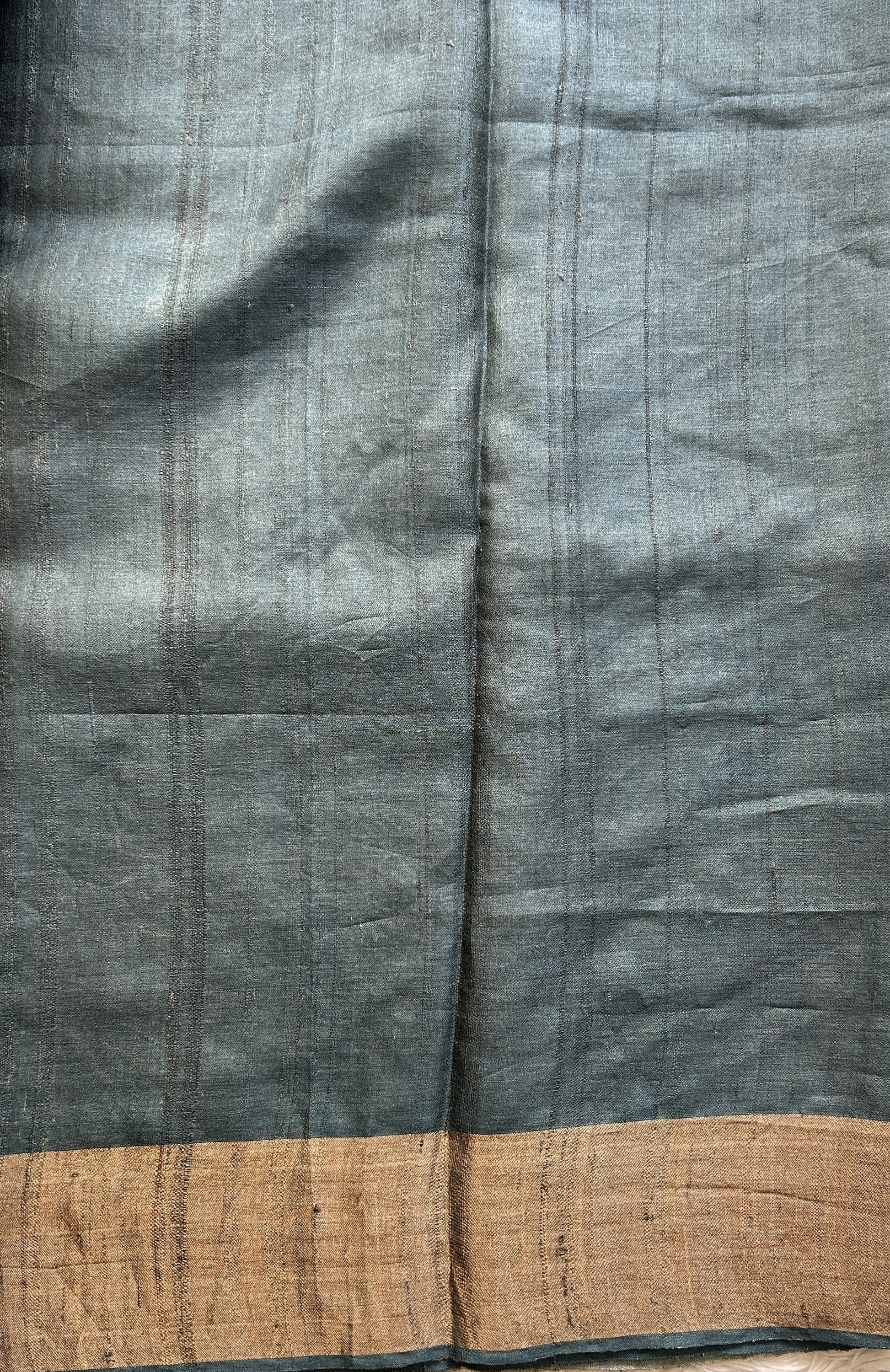 Pure Tussar Silk Saree Trout Color Complemented with a Zari Border. - Sampradaya Designer Studio