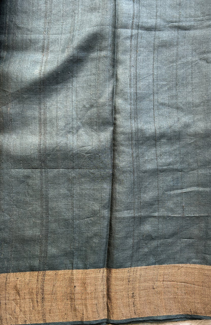 Pure Tussar Silk Saree Trout Color Complemented with a Zari Border. - Sampradaya Designer Studio