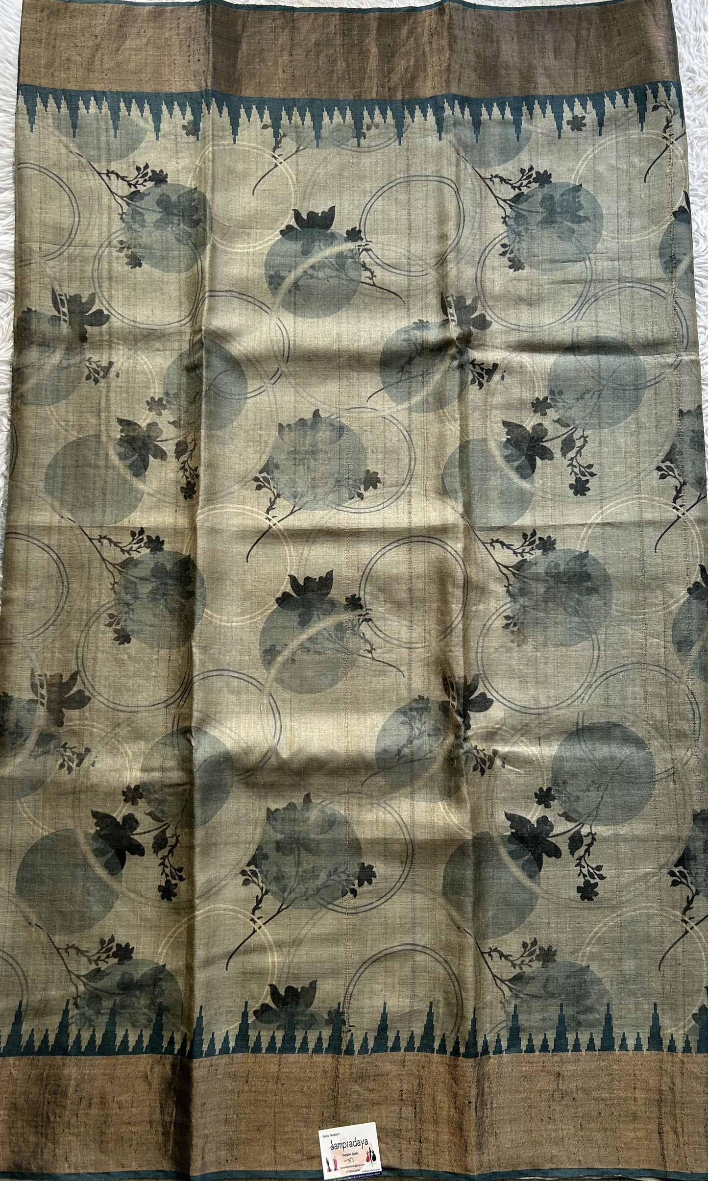Pure Tussar Silk Saree Trout Color Complemented with a Zari Border. - Sampradaya Designer Studio