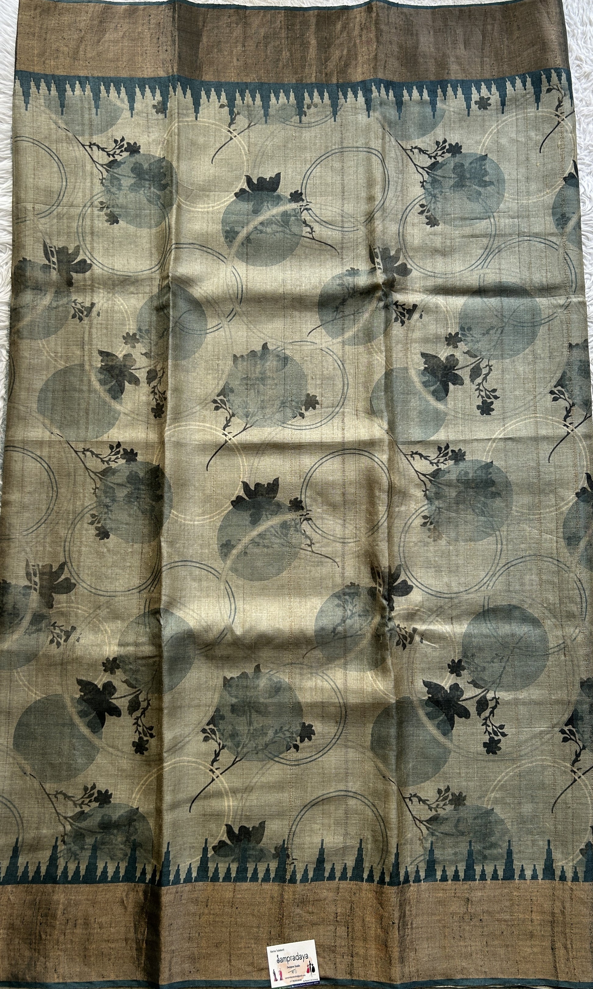 Pure Tussar Silk Saree Trout Color Complemented with a Zari Border. - Sampradaya Designer Studio