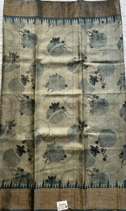 Pure Tussar Silk Saree Trout Color Complemented with a Zari Border. - Sampradaya Designer Studio