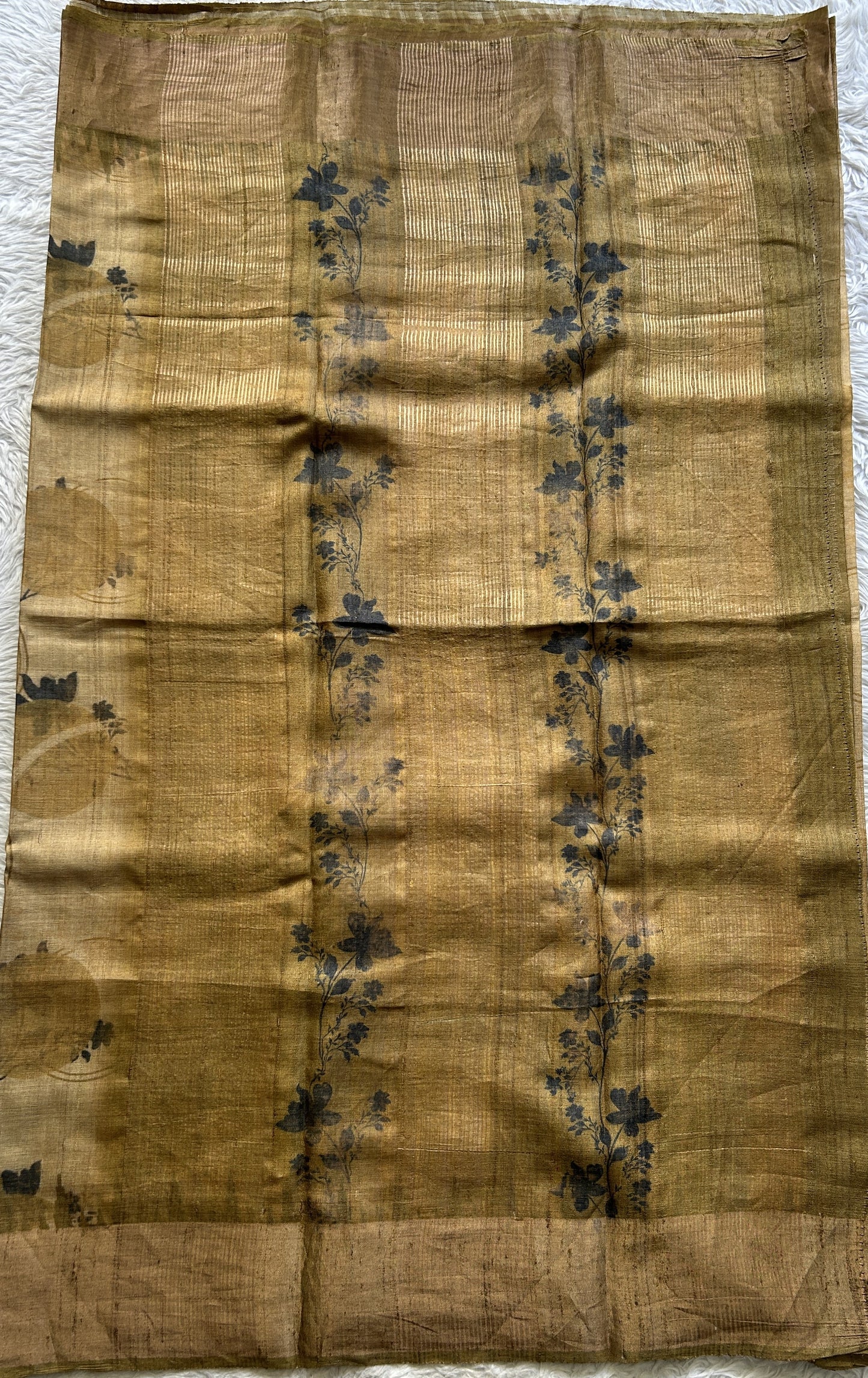 Pure Tussar Silk Saree Light Brown Color Complemented with a Zari Border. - Sampradaya Designer Studio