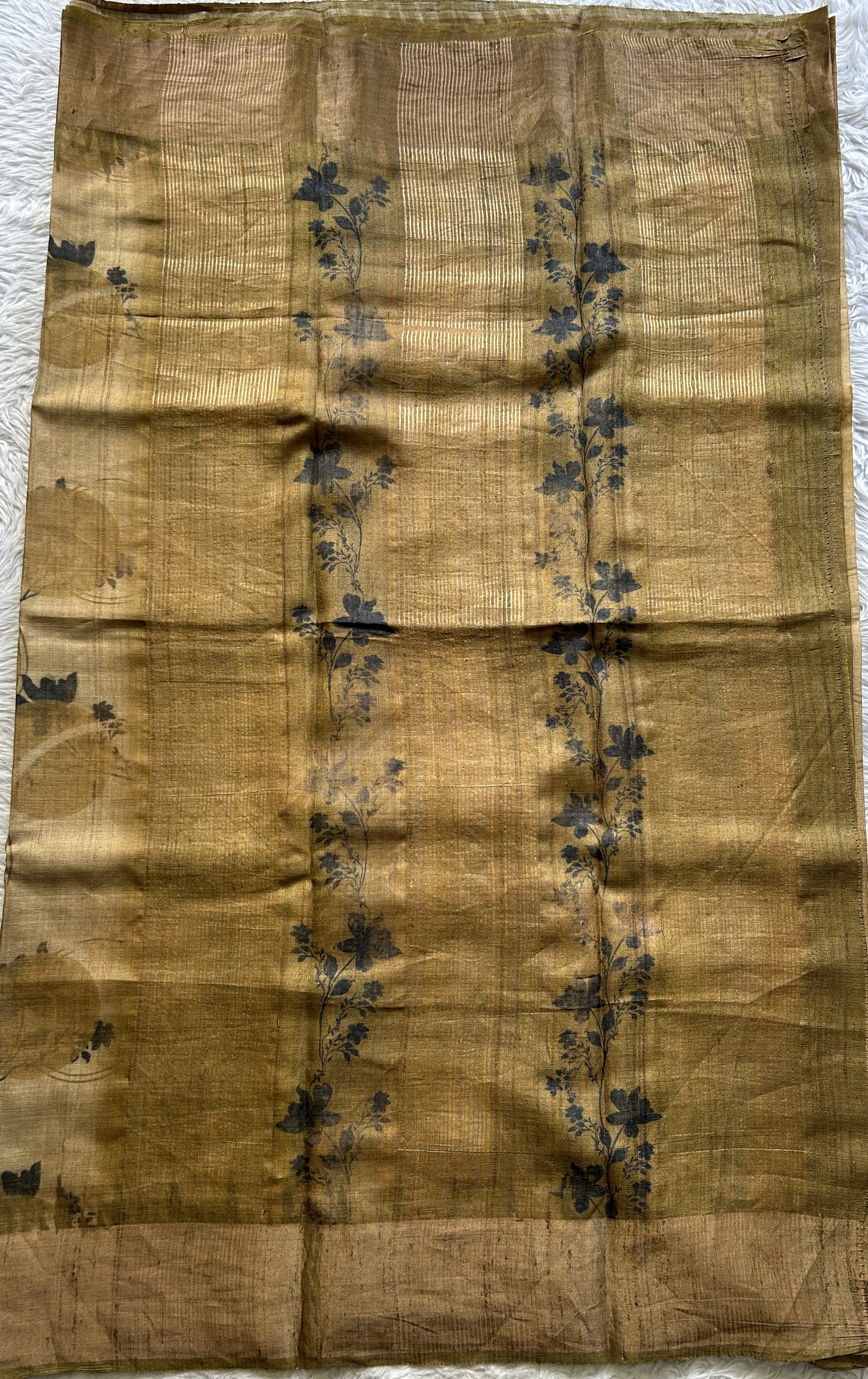 Pure Tussar Silk Saree Light Brown Color Complemented with a Zari Border. - Sampradaya Designer Studio