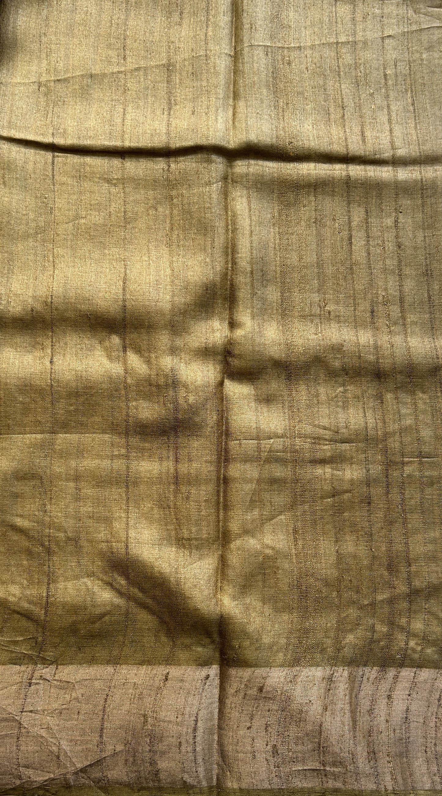 Pure Tussar Silk Saree Light Brown Color Complemented with a Zari Border. - Sampradaya Designer Studio