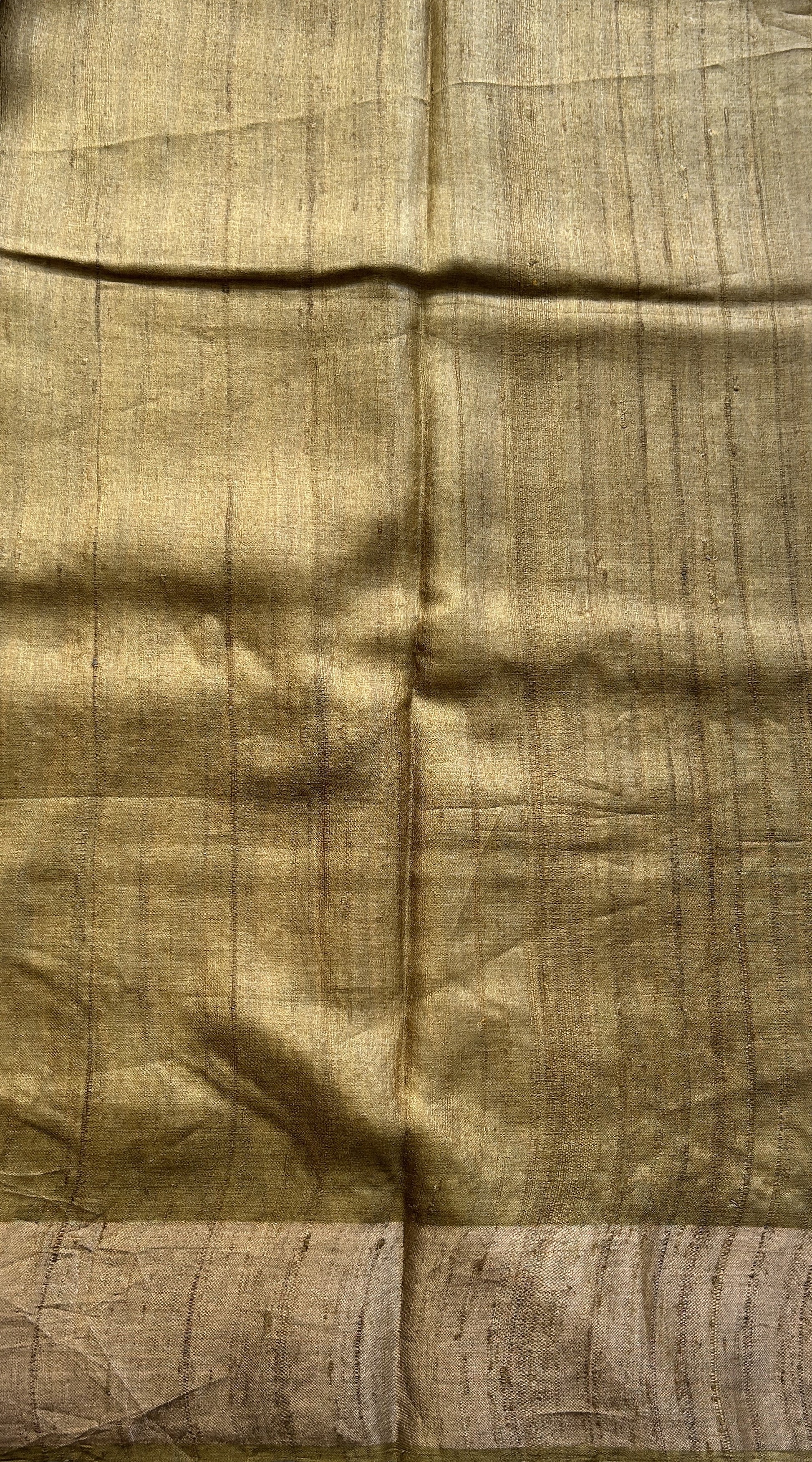 Pure Tussar Silk Saree Light Brown Color Complemented with a Zari Border. - Sampradaya Designer Studio
