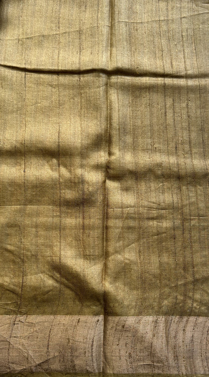 Pure Tussar Silk Saree Light Brown Color Complemented with a Zari Border. - Sampradaya Designer Studio
