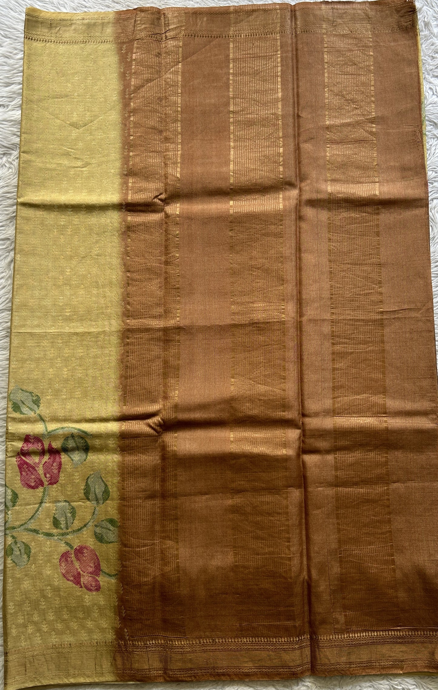 Pure Tussar Silk Saree Gold Color Complemented with a Zari Border. - Sampradaya Designer Studio