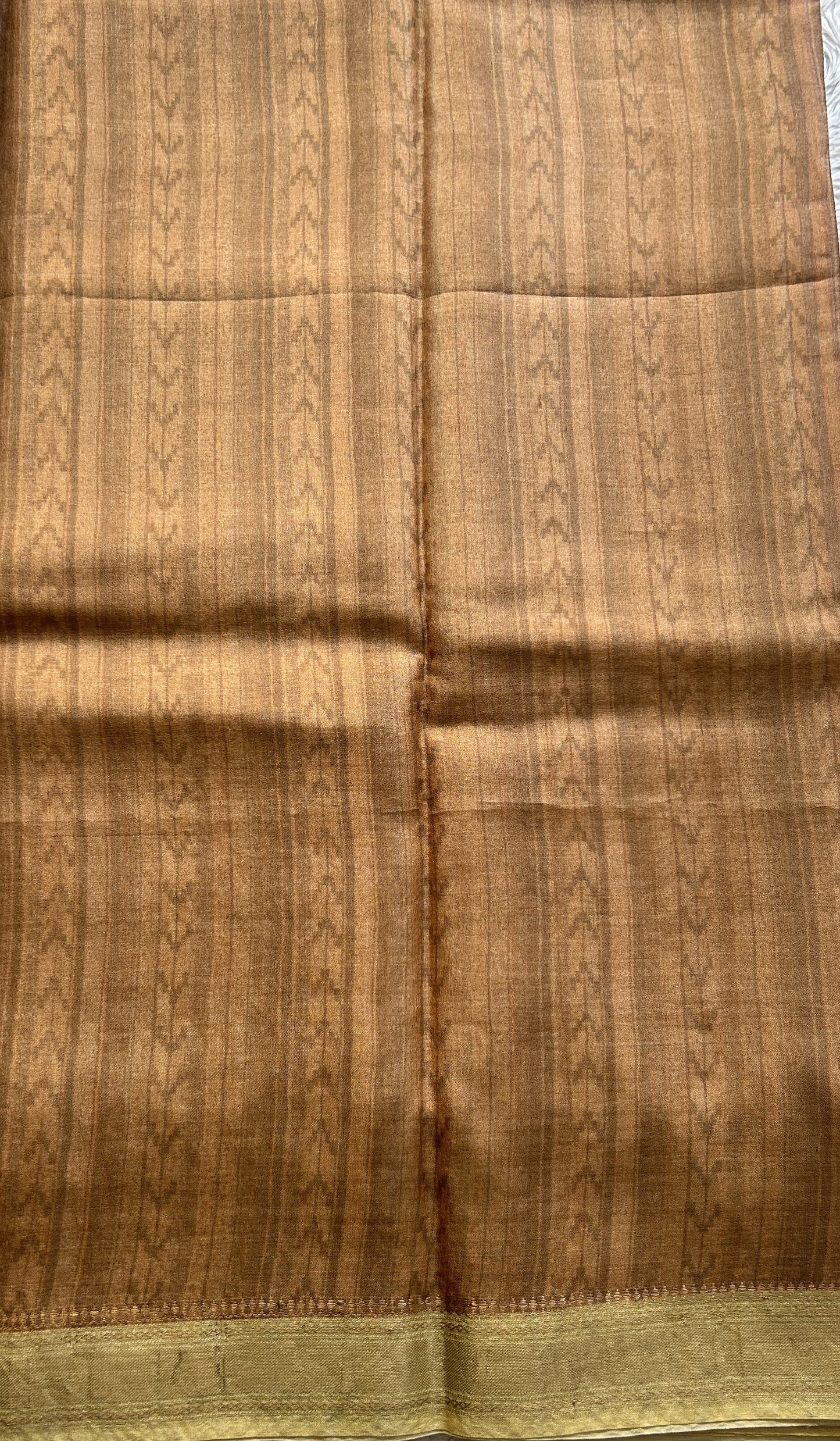 Pure Tussar Silk Saree Gold Color Complemented with a Zari Border. - Sampradaya Designer Studio