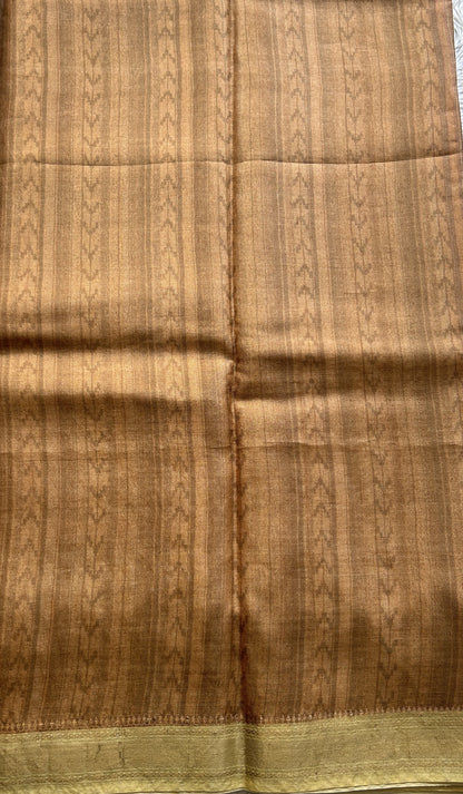 Pure Tussar Silk Saree Gold Color Complemented with a Zari Border. - Sampradaya Designer Studio