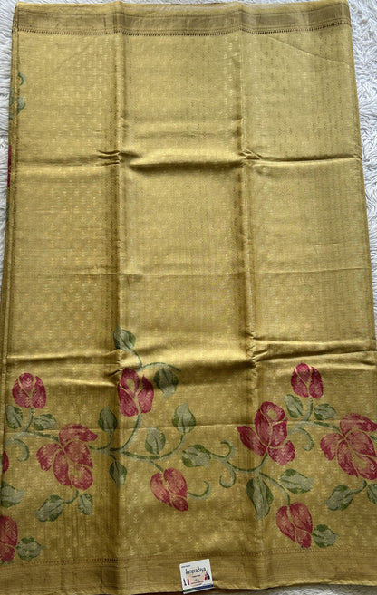 Pure Tussar Silk Saree Gold Color Complemented with a Zari Border. - Sampradaya Designer Studio