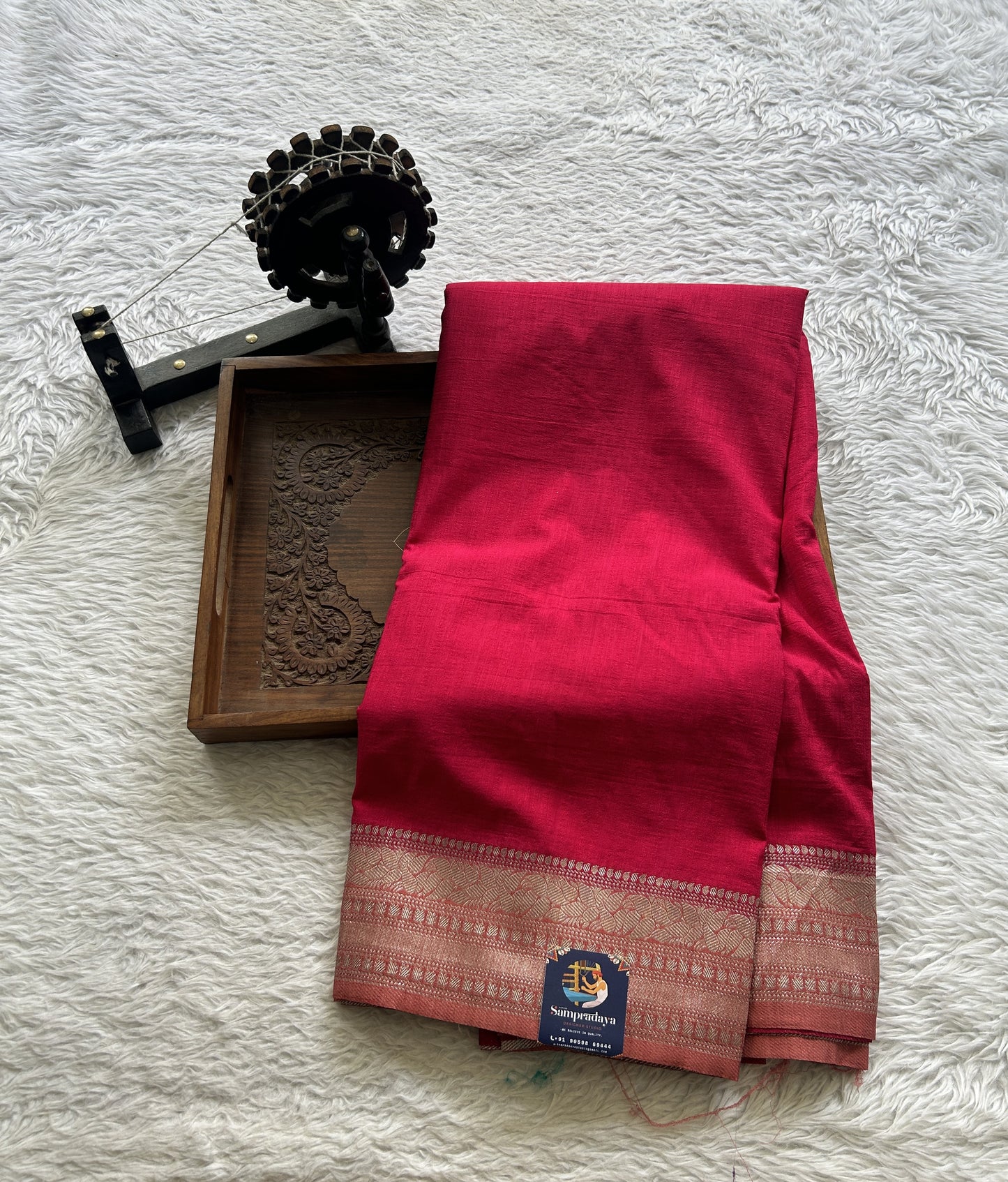 Semi Georgette Saree Hot Pink Colored Elegantly Paired with a Zari Border. - Sampradaya Designer Studio
