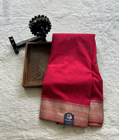 Semi Georgette Saree Hot Pink Colored Elegantly Paired with a Zari Border. - Sampradaya Designer Studio