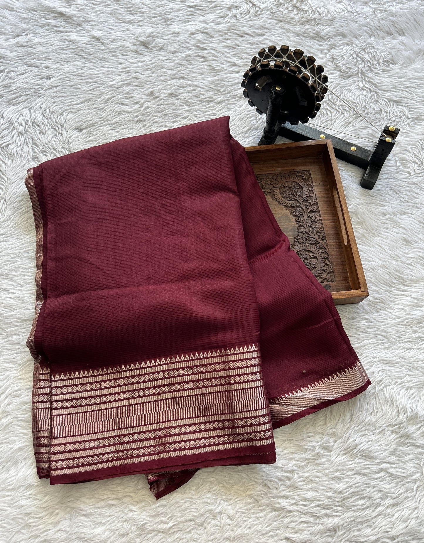 Mangalagiri Plain Pattu Saree Dark Maroon colored complemented with a Zari Border - Sampradaya Designer Studio