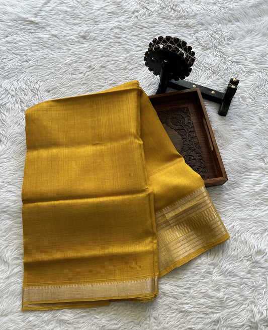 Mangalagiri Plain Pattu Saree Yellow colored complemented with a Zari Border - Sampradaya Designer Studio