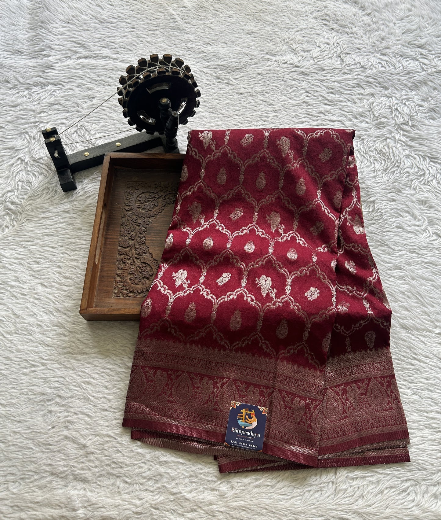 Semi Georgette Saree Maroon Colored Elegantly Paired with a Zari Border. - Sampradaya Designer Studio