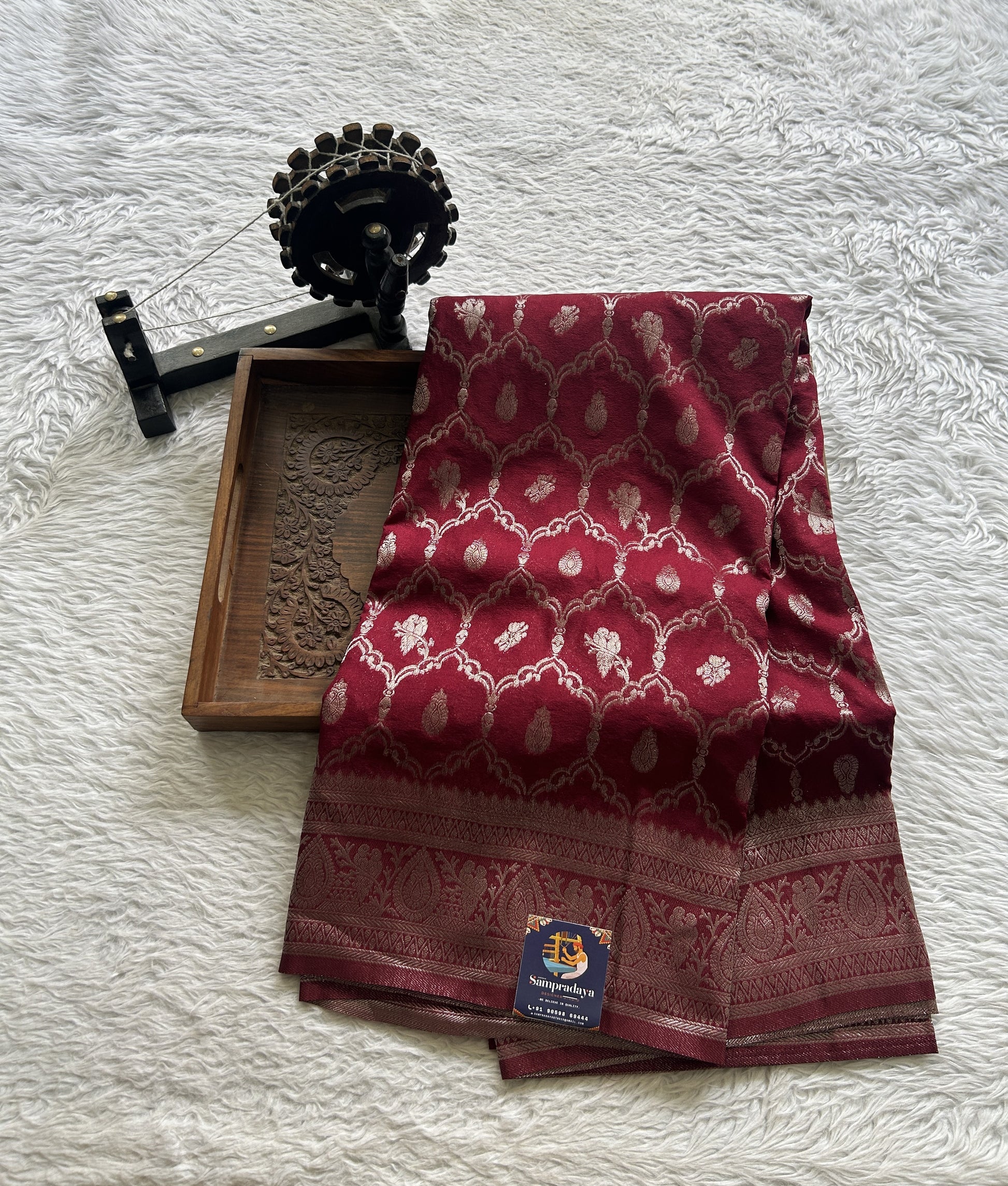 Semi Georgette Saree Maroon Colored Elegantly Paired with a Zari Border. - Sampradaya Designer Studio